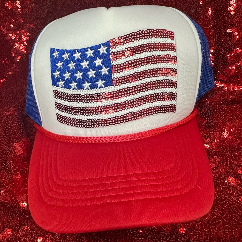 American Flag Sequin Trucker Hat